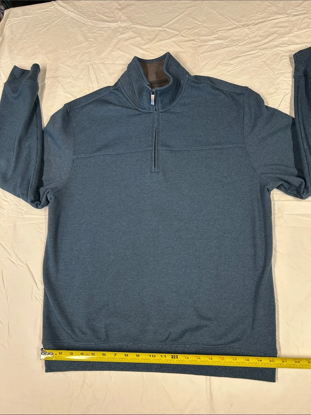 Van Heusen FLEX Quarter Zip Sweater Fleece Pullover Mens Large Blue Heathered